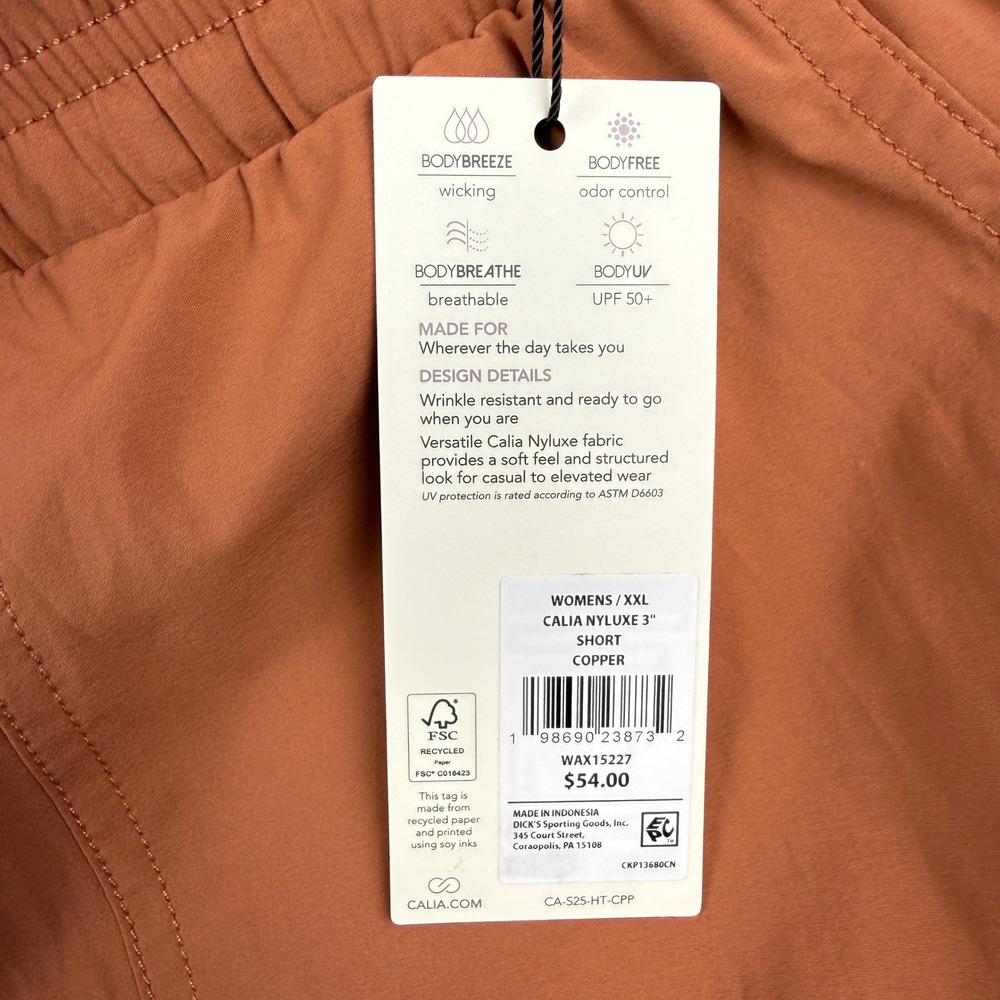 CALIA Nyluxe 3" Shorts Womens XXL Copper Activewear Outdoors Travel A-Line - Picture 7 of 8